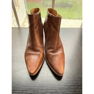 Lucky Brand Jeisa Booties Womens 6.5 Brown Leather Ankle Boots Block Heel Zip Up